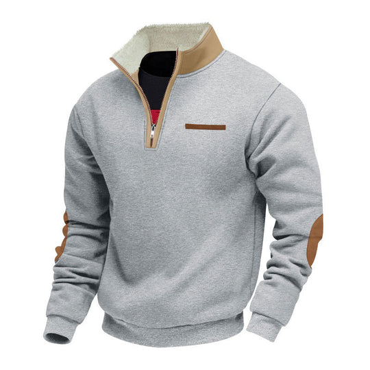 Herren nan Halbzip-Troyer mit Teddyfleece-Kragen und Leder-Ellbogenpatches R&B