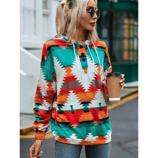 Damen Relaxed Fit Bohemian Grafik Hoodie R&B