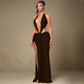 Damen Cut-Out Maxikleid mit tiefem V-Ausschnitt und drapiertem Design R&B