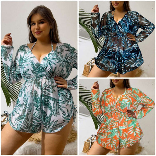 Damen Strandüberwurf mit floralem Print und tiefem V-Ausschnitt R&B
