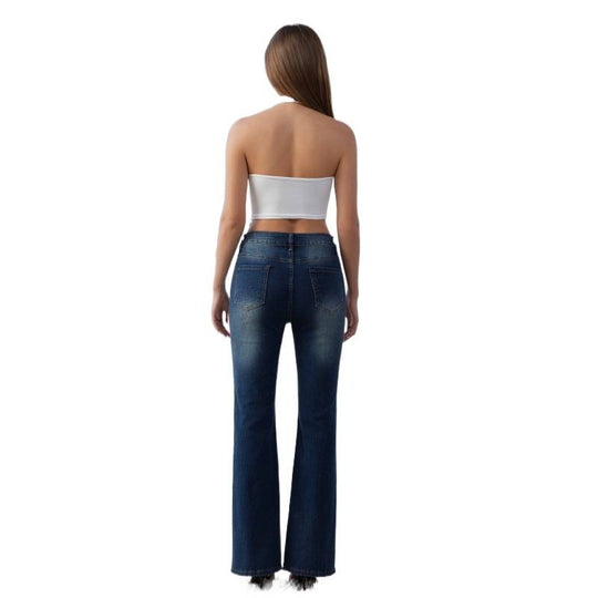 Damen Flared Jeans mit hohem Bund und verziertem Bund R&B