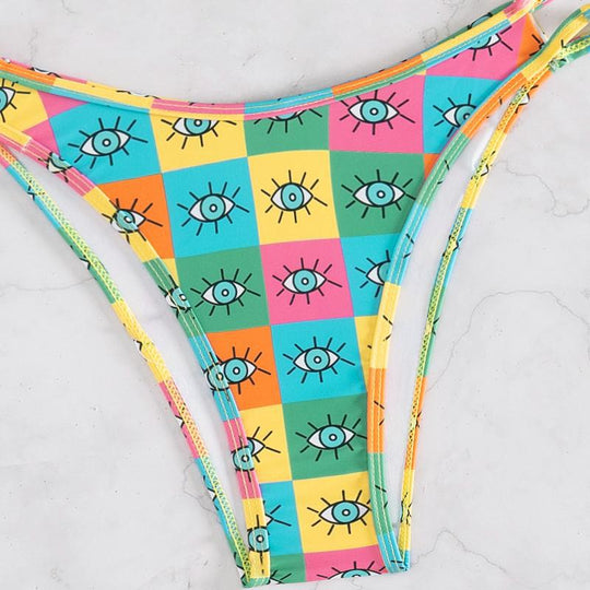 Damen Bikini-Set mit farbenfrohem geometrischem Muster und verstellbaren Trägern R&B