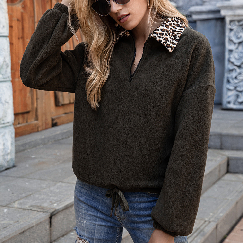 Damen Fleece-Pullover mit animalischem Kragen R&B