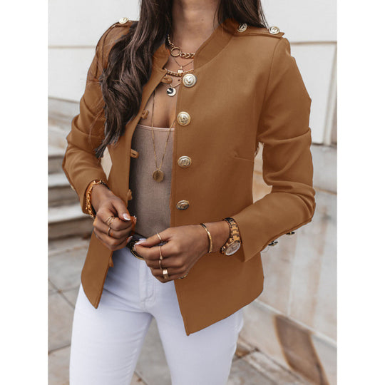 Damen modischer Blazer mit goldenen Knöpfen und schmalem Schnitt R&B