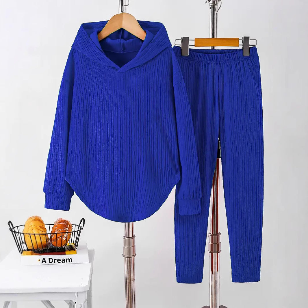 Damen lässiger Sweat-Pulli und -Hose Set mit strukturiertem Design R&B