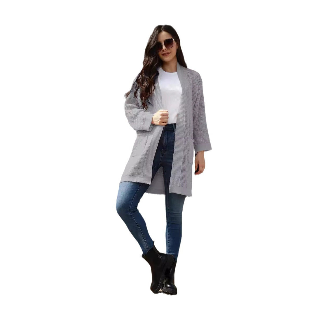 Damen lässiger Strickcardigan mit praktischen Taschen und offener Front R&B