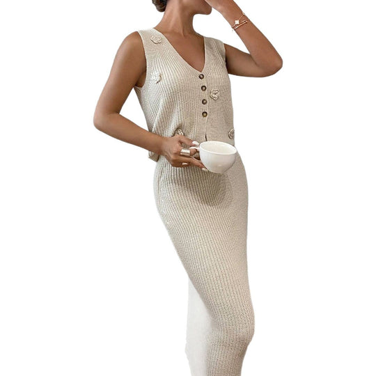 Damen 2-Teiliges Strickset mit modischen Knopfdetails und floralem Design R&B