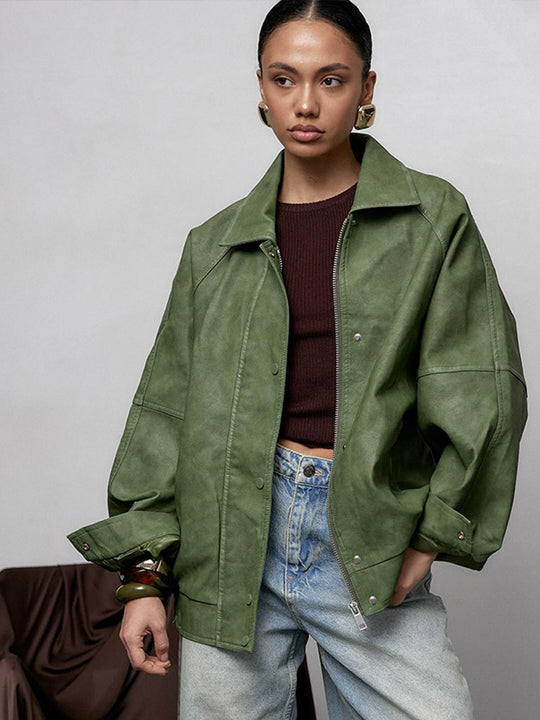 Damen lässige Oversized Jacke aus veganem Wildleder R&B