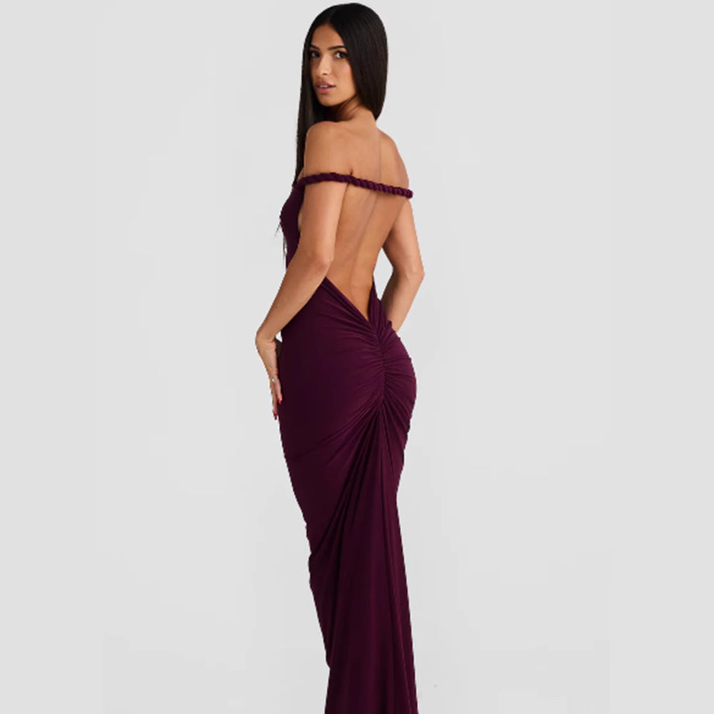 Damen Figurumspielendes Maxikleid mit schulterfreiem Design und raffinierten Trägerdetails R&B