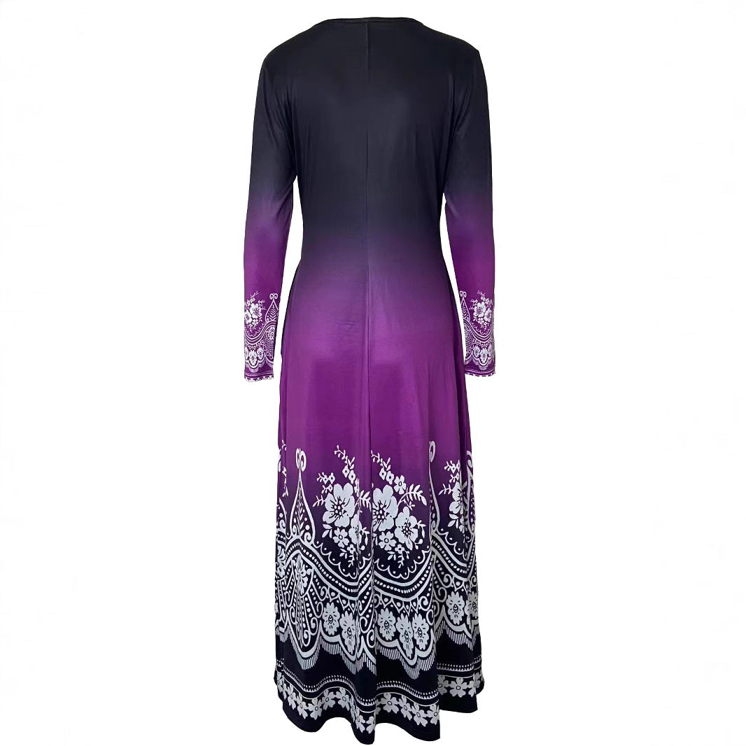 Damen Maxi-Kleid mit farbenfrohem Ombre-Design und floralen Verzierungen R&B