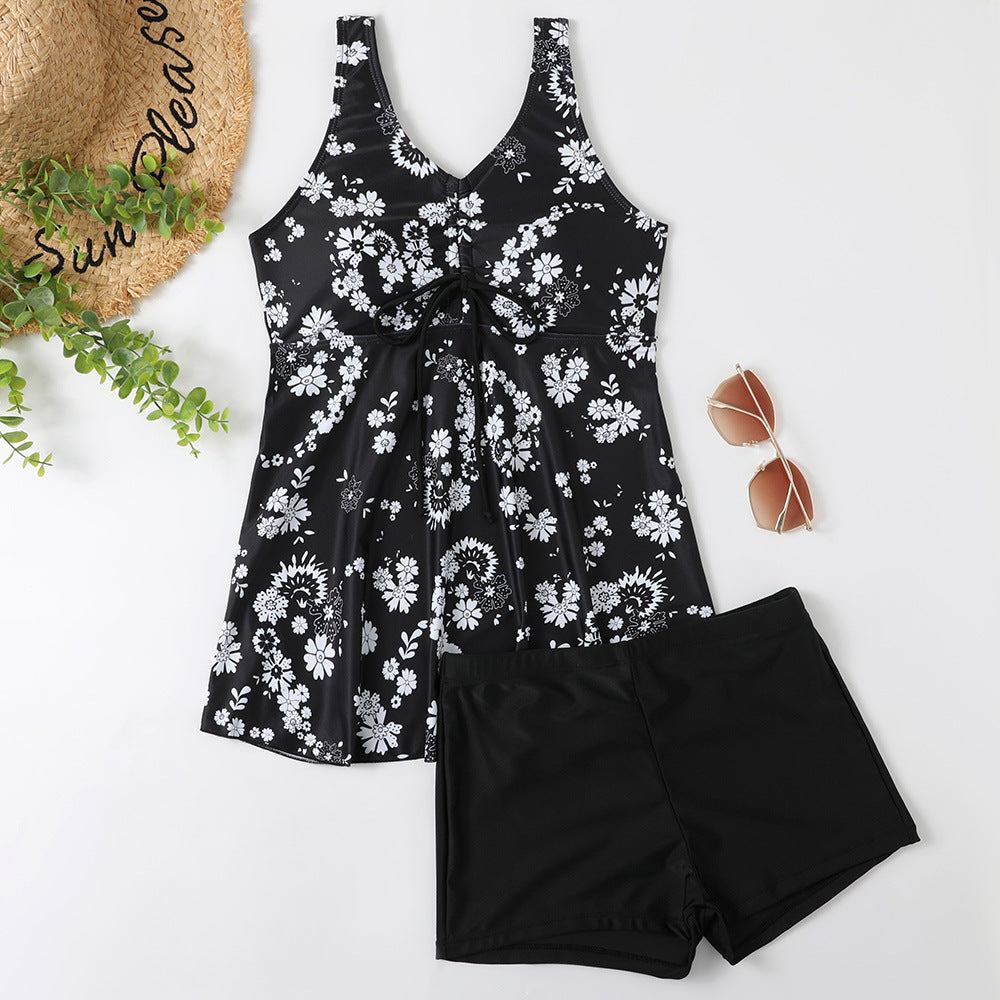 Damen Tankini-Set mit modischem Blumendruck und Rüschen R&B