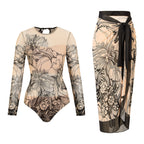Damen Einteiler Badeanzug mit floralem Design und modischen Langarmhosen R&B
