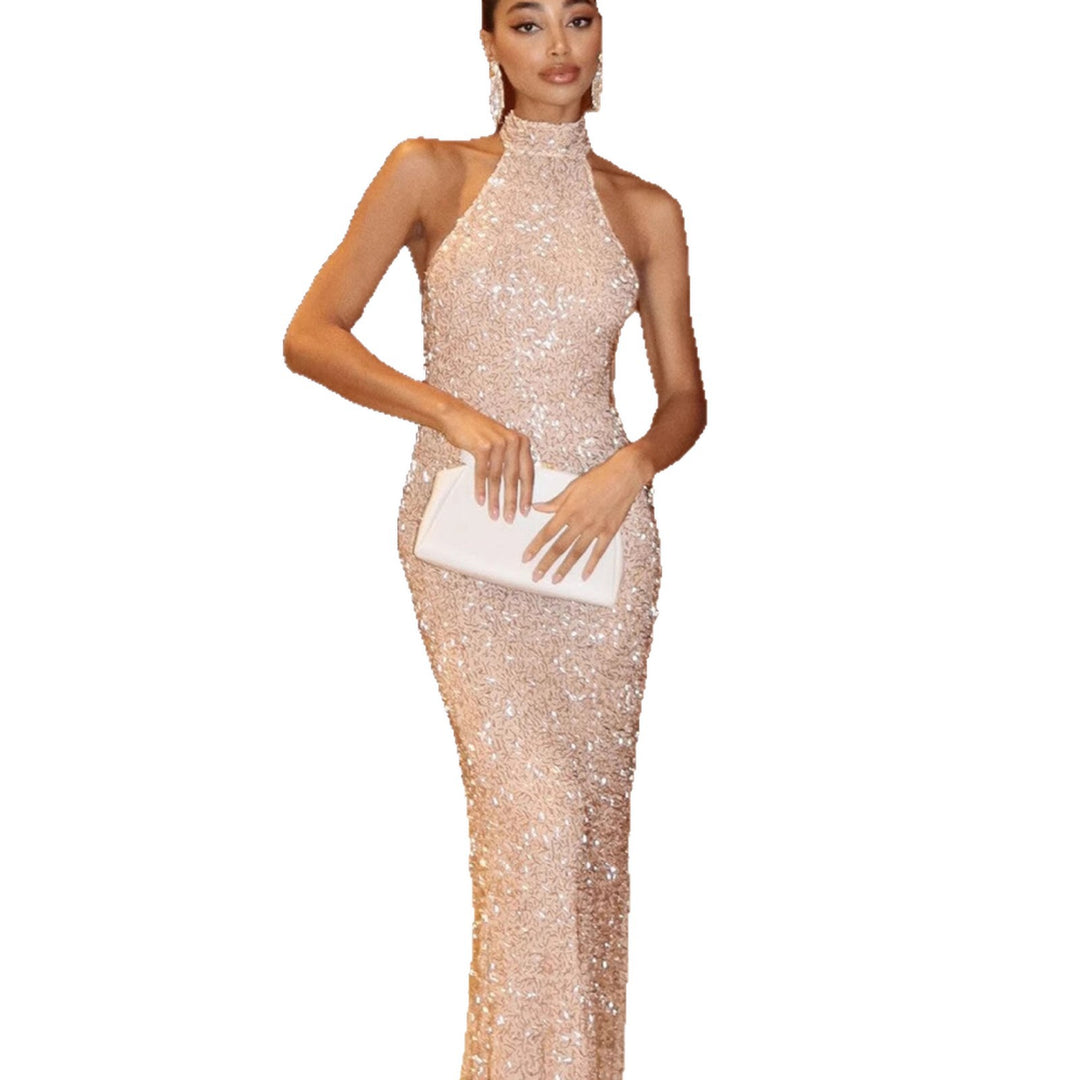 Damen Glamouröses Paillettenkleid mit elegantem Stehkragen und figurbetontem Schnitt R&B