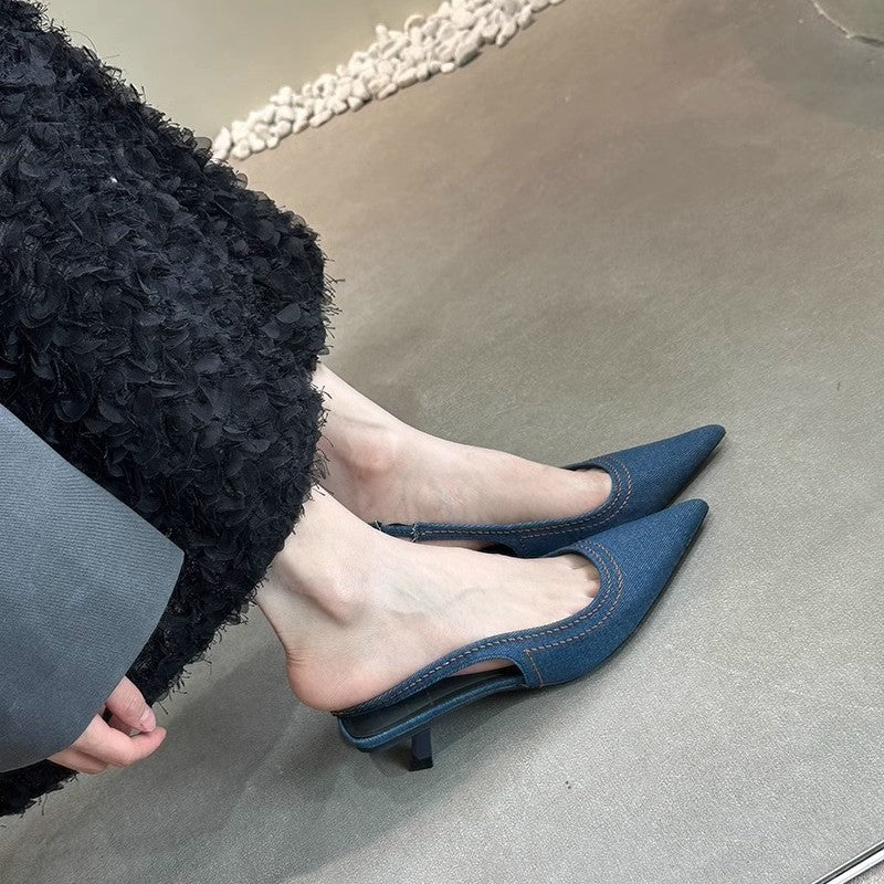 Damen Slingback Pumps aus hochwertigem Denim R&B
