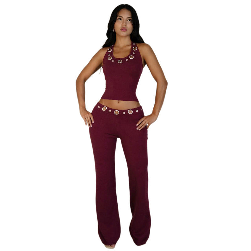 Damen Modischer Jumpsuit mit dekorativem Halterkragen und Gürteldetails R&B