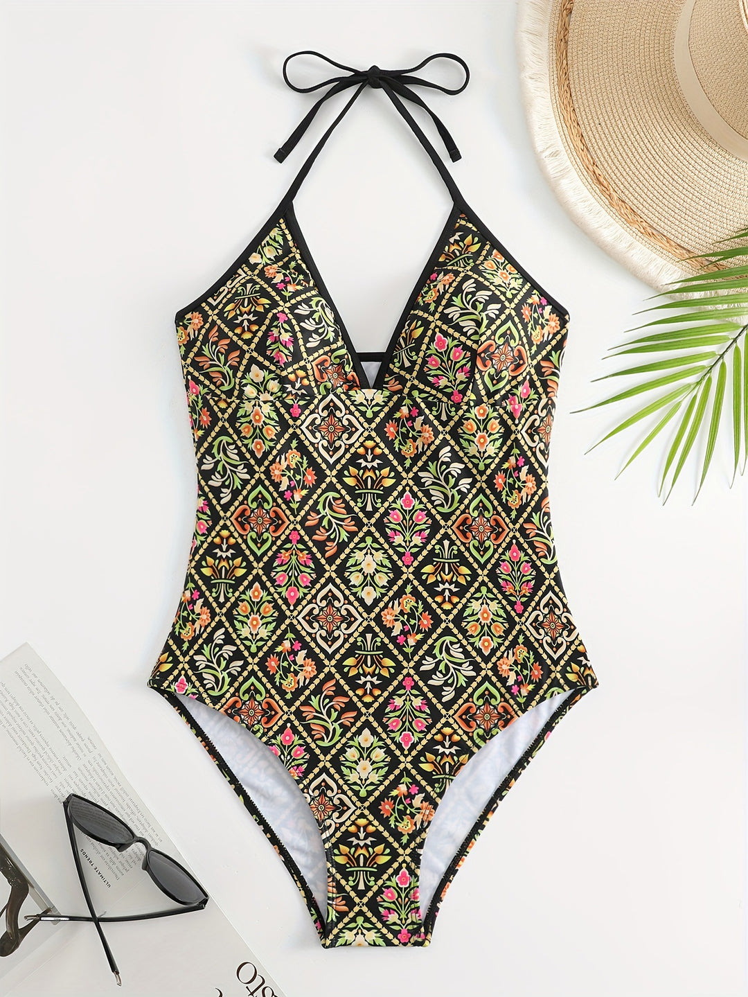 Damen Einteiliger Badeanzug mit modischem floralem Design R&B