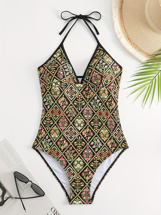 Damen Einteiliger Badeanzug mit modischem floralem Design R&B