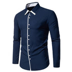 Herren elegantes Langarmhemd mit kontrastierendem Kragen und feinen Knopfdetails R&B