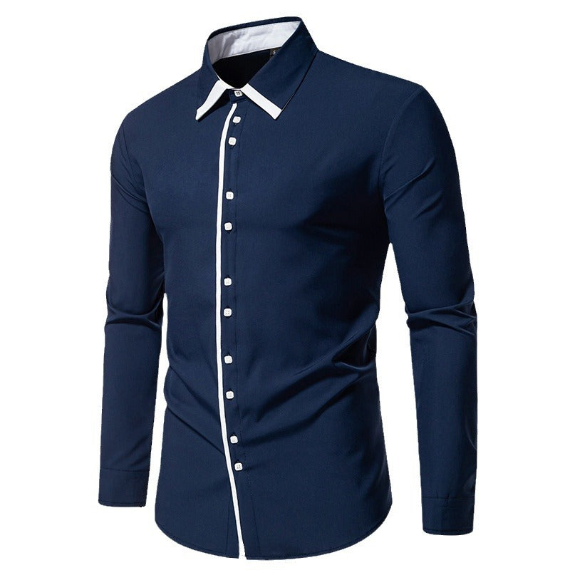 Herren elegantes Langarmhemd mit kontrastierendem Kragen und feinen Knopfdetails R&B