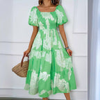 Damen Sommerkleid mit elegantem Puffärmel-Design und floralem Muster R&B