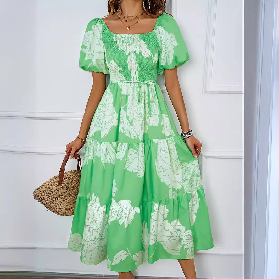 Damen Sommerkleid mit elegantem Puffärmel-Design und floralem Muster R&B