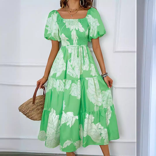 Damen Sommerkleid mit elegantem Puffärmel-Design und floralem Muster R&B