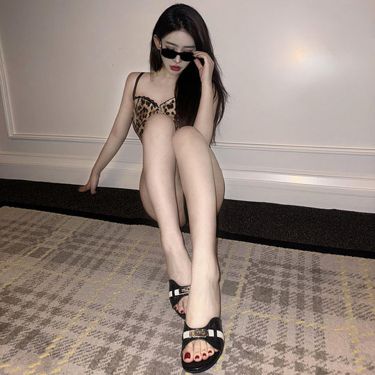 Damen elegante Clogs mit modischem Kettenakzent R&B