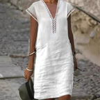 Damen Leichtes Leinenkleid mit V-Ausschnitt und dezenten Cut-Out-Verzierungen R&B