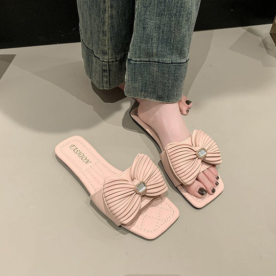 Damen elegante Pantoletten mit Rüschen- und Schmuckakzent R&B