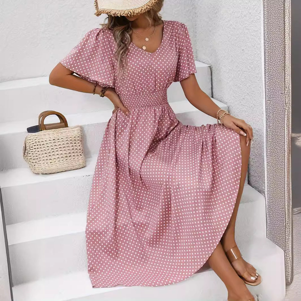 Damen Elegantes Maxikleid mit V-Ausschnitt und Ballonärmeln R&B