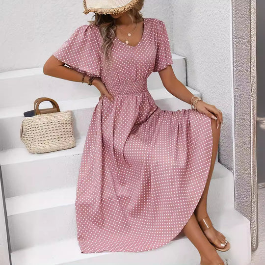 Damen Elegantes Maxikleid mit V-Ausschnitt und Ballonärmeln R&B