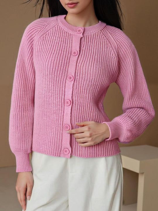 Damen Strickjacke mit feinem Rippenmuster und geschützten Knöpfen R&B