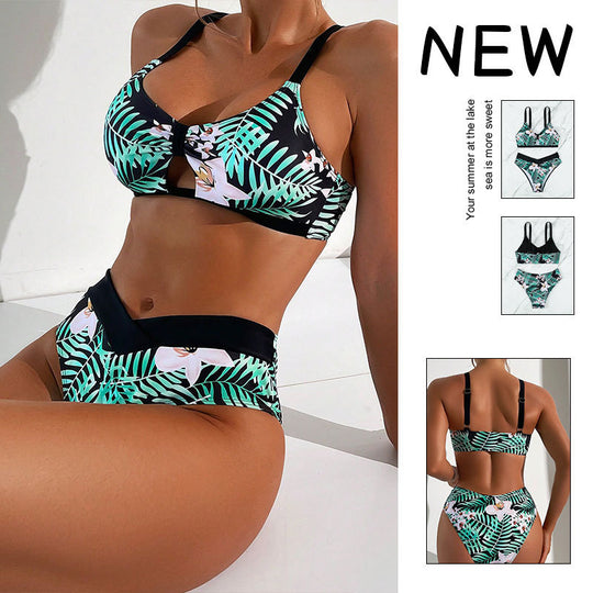 Damen Bikini mit floralem Design und komfortablem Hochschnitt R&B