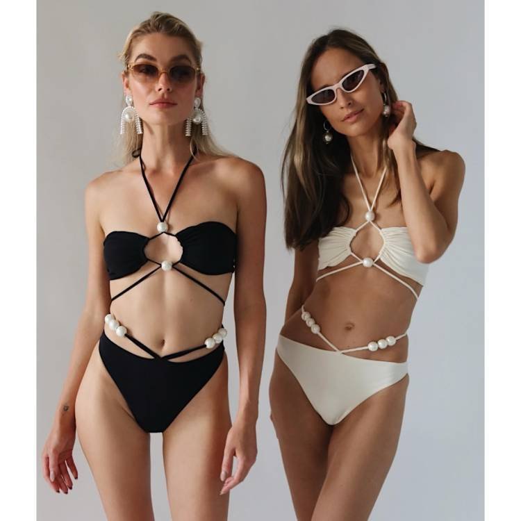 Damen Bikini-Set mit raffinierten Linien und eleganten Perlendetails R&B