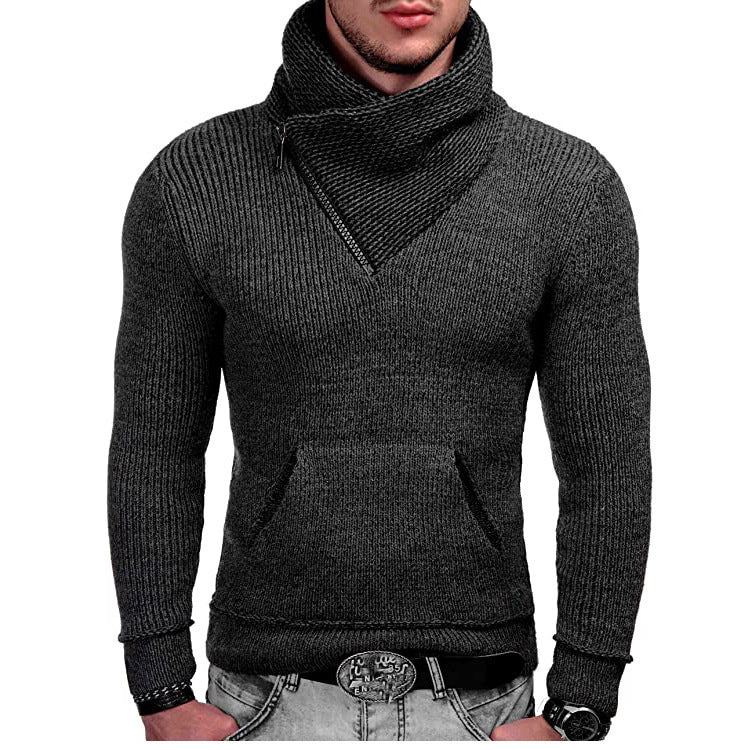 Herren modischer Pullover mit breitem Kragen und innovativer Zip-Detail R&B
