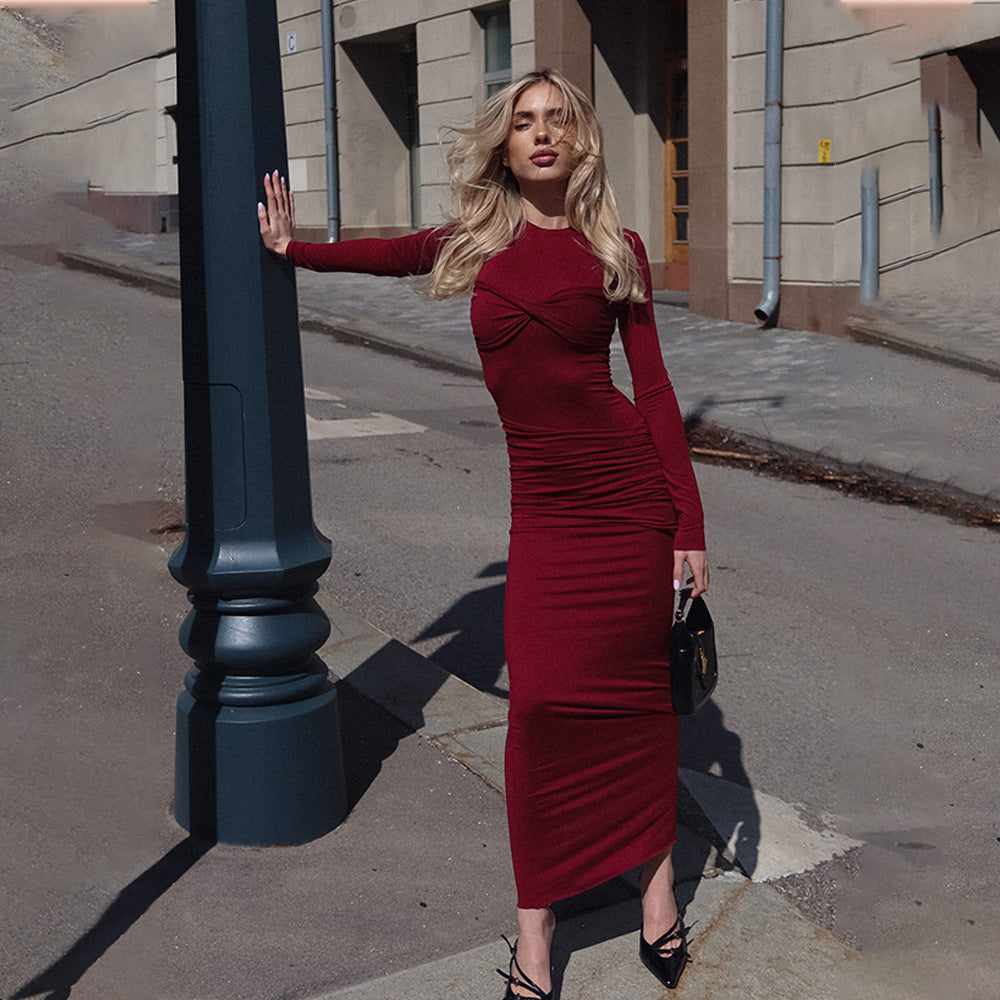 Damen Elegantes und figurbetontes Maxikleid mit Raffungen R&B