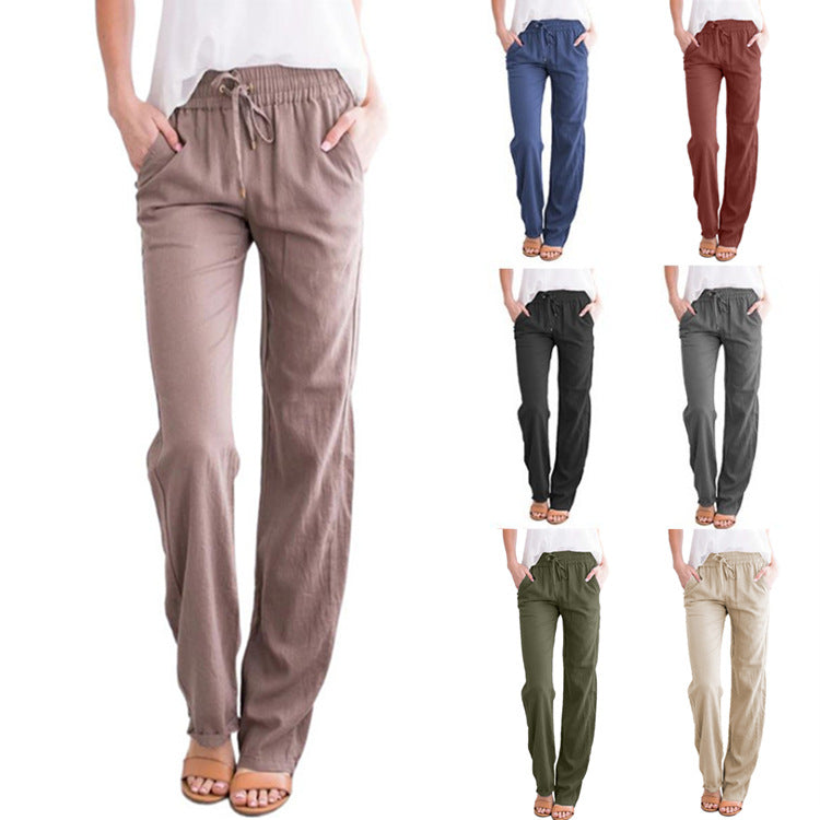 Damen nan leichte Leinenhose mit elastischem Bund und weitem Bein R&B