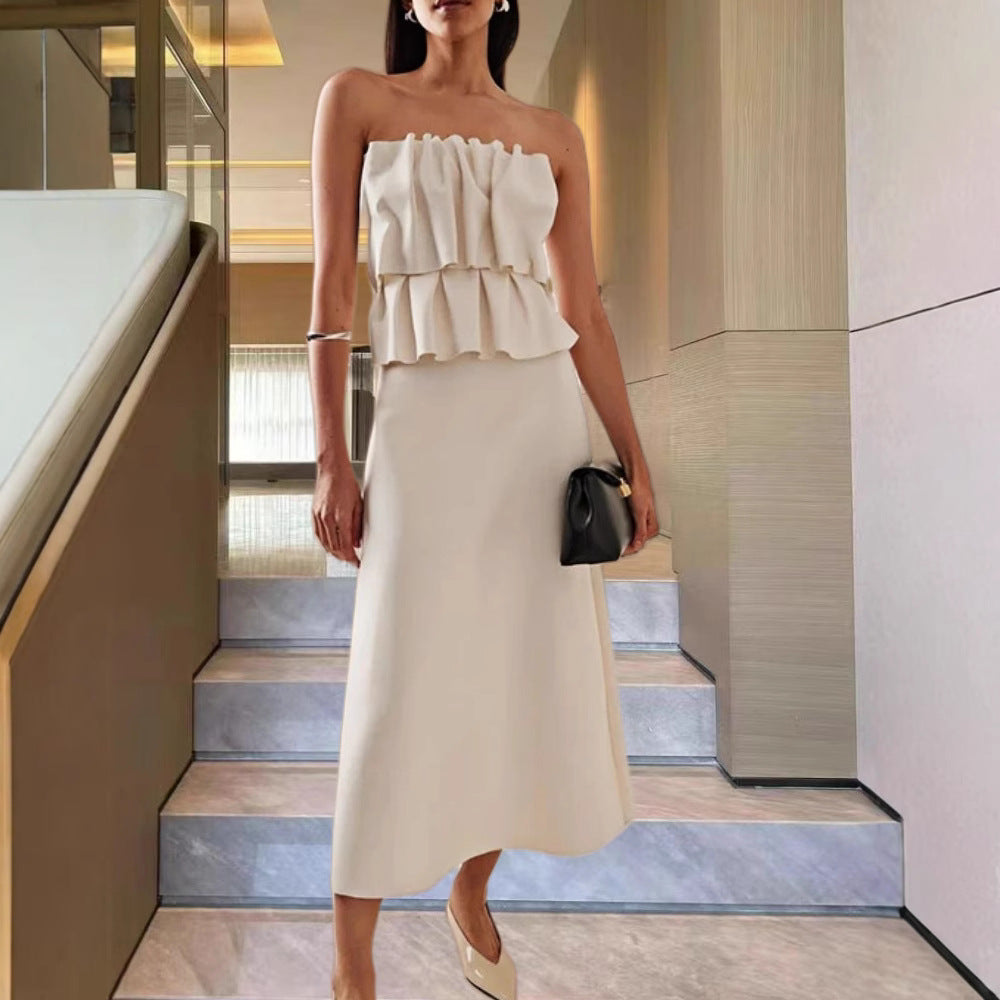 Damen Elegantes Maxi-Kleid mit gerafftem Oberteil und fließendem Saum R&B