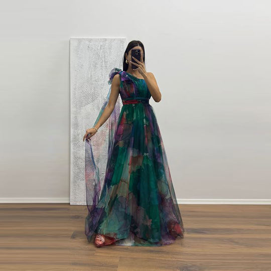 Damen Festliches Maxikleid mit transparenten Chiffon-Überlagern und zartem Rüschendesign R&B