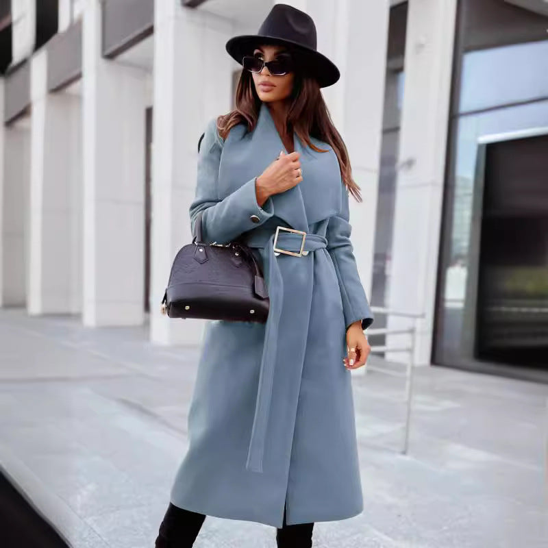 Damen Eleganter Trenchcoat mit Gürtel und strukturiertem Stoff R&B
