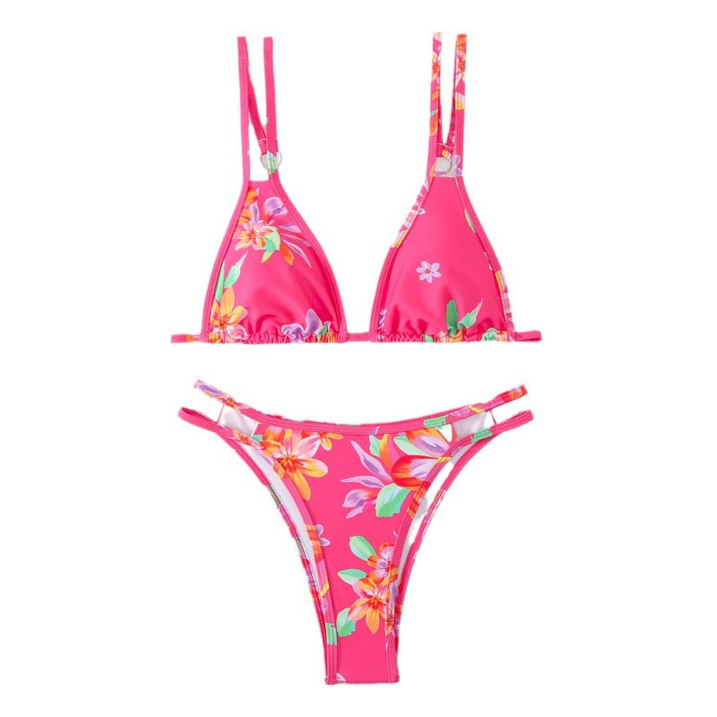 Damen Triangel-Bikini mit verspieltem Blumenmuster und raffinierten Schnürdetails R&B