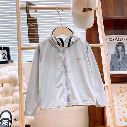Mädchen nan leichte Kapuzen-Zip-Up Windbreaker-Jacke mit gesticktem Bärenpatch R&B