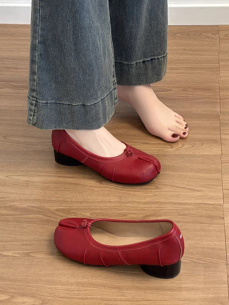 Damen elegante Ballerinas mit komfortablem Blockabsatz und modischem Falten-Design R&B