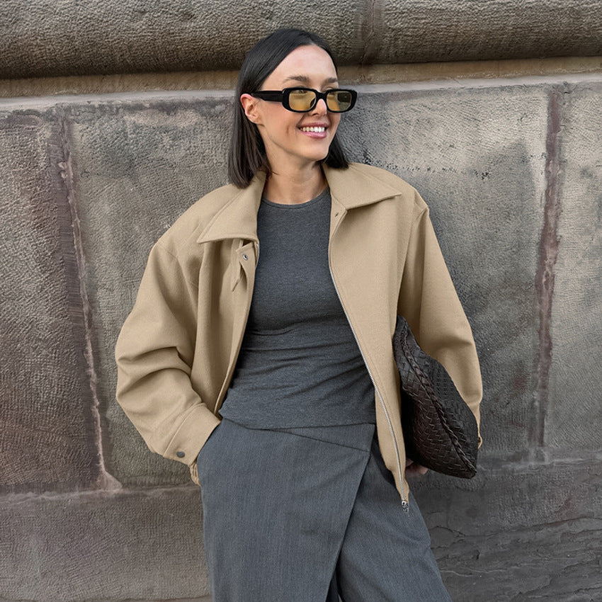 Damen Oversized Baumwolljacke mit Stehkragen und praktischen Taschen R&B