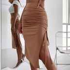 Damen Raffungssüskirt mit seitlichem Schlitz und verstellbarem Kordelzug R&B