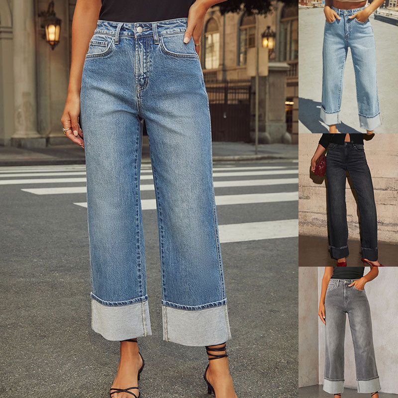 Damen Weite Jeans mit ausgefallenem Saum R&B