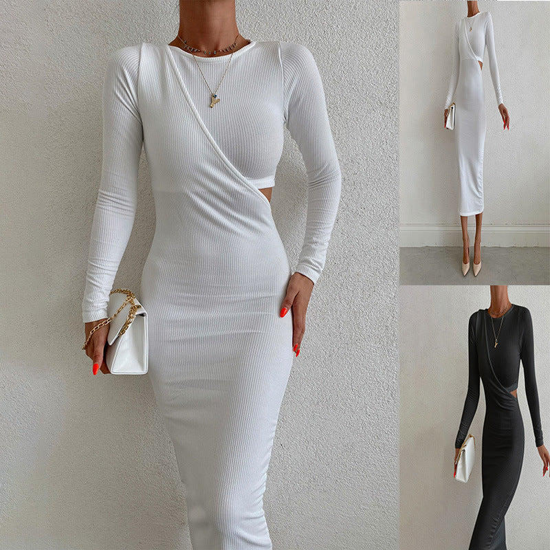 Damen elegantes langärmliges Wickelkleid mit figurformendem Schnitt R&B