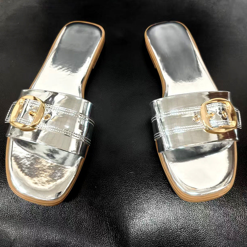 Damen Modische Schlappen mit glänzendem Schnallen-Design R&B