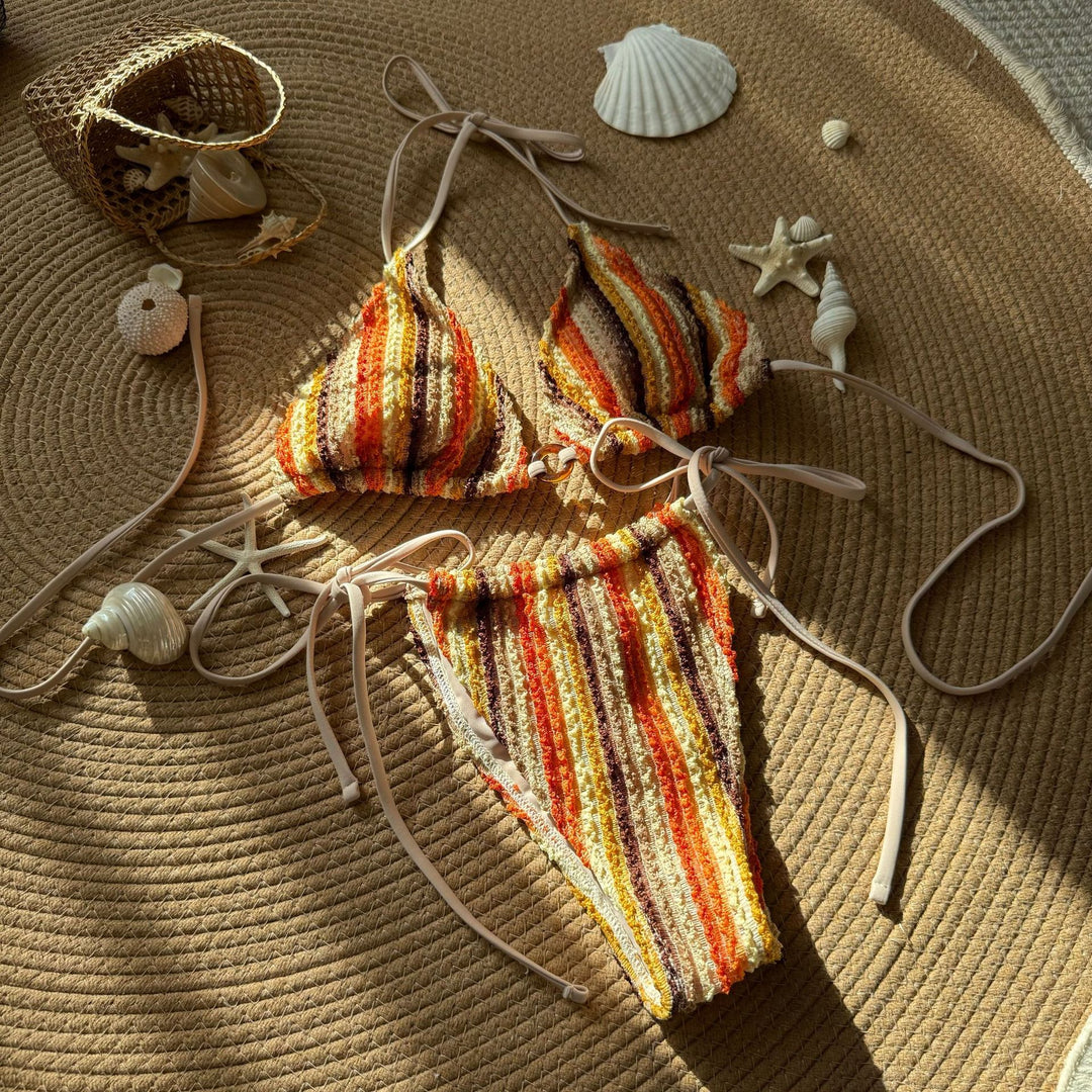 Damen Zweiteiliges Strand-Bikini-Set mit buntem Streifenmuster R&B