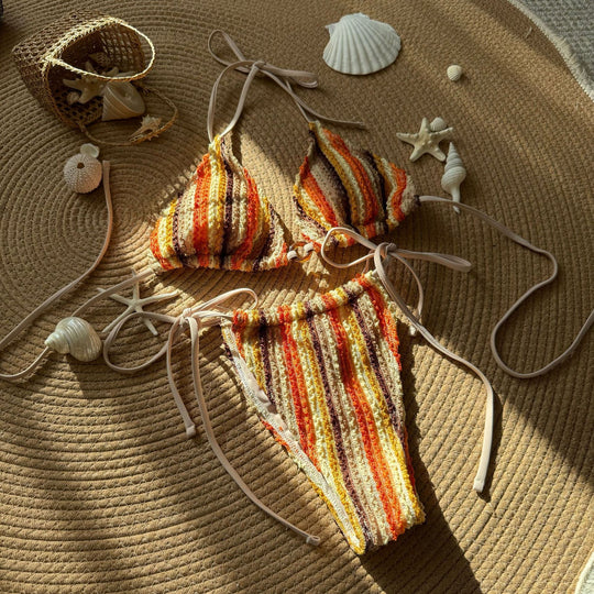 Damen Zweiteiliges Strand-Bikini-Set mit buntem Streifenmuster R&B